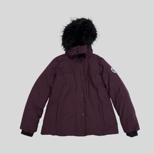 Arctic Expedition purple short parka with fur hood for Harbin, Lapland and Scandinavia winter travel