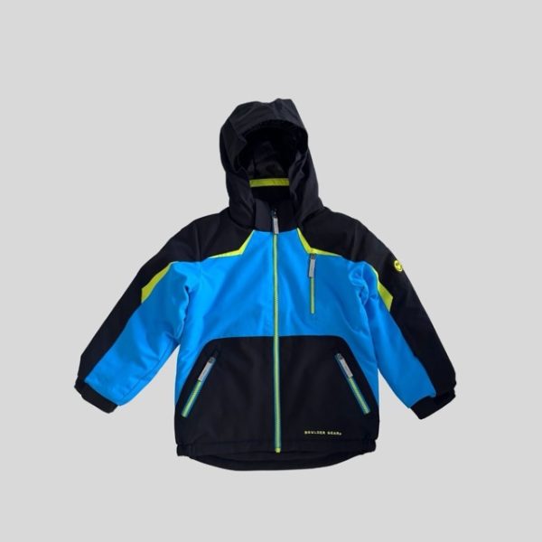 Boulder Games blue waterproof down jacket suitable for snow or ski travel