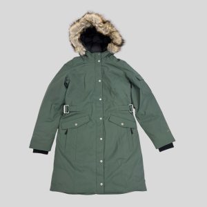 Eddie Bauer Olive green down coat with fur hood for Harbin, Lapland and Scandinavia winter travel