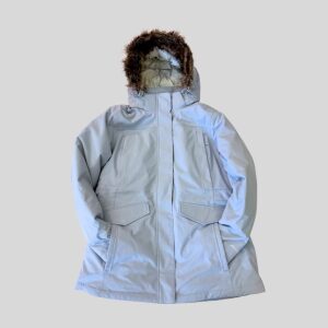 Eddie Bauer blue down parka with fur hood for Harbin, Lapland and Scandinavia winter travel