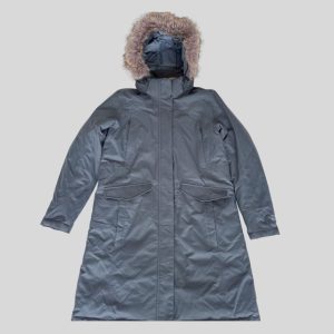 Eddie Bauer grey down parka with fur hood for Harbin, Lapland and Scandinavia winter travel