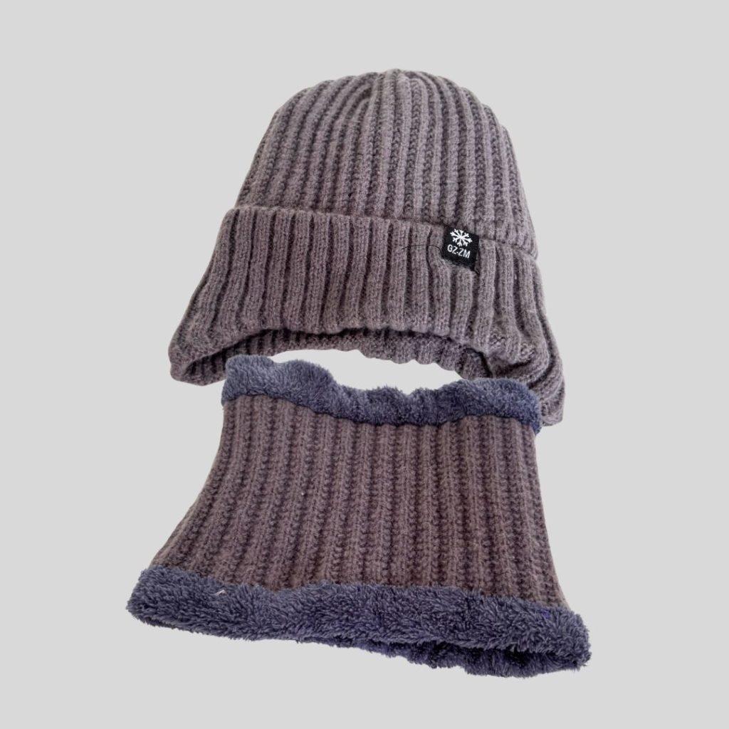 Grey ear covered beanie and neck gaiter suitable Japan, korea, china, winter trip/ski travel