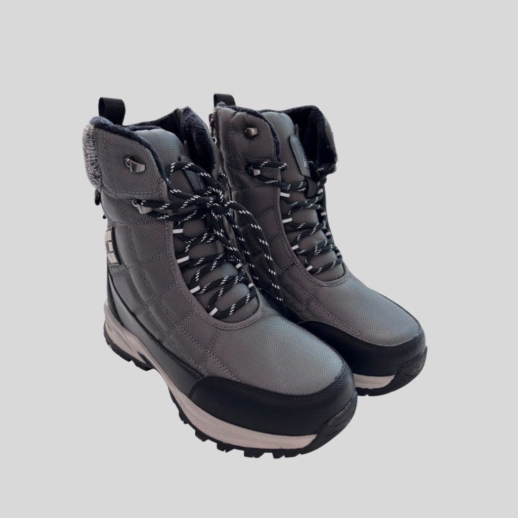 Grey lace zipped waterproof wool insulated snow boots suitable for Japan, Korea, China, Europe, Harbin, Scandinavia winter trip