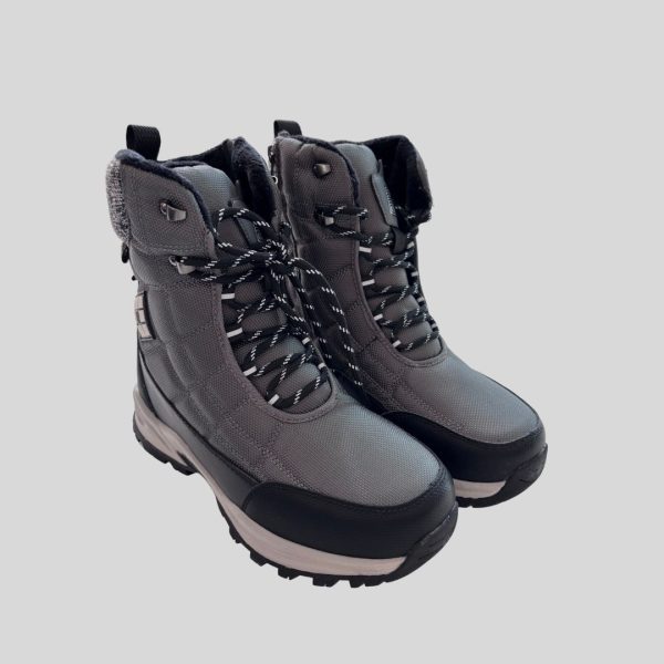 Grey lace zipped waterproof wool insulated snow boots suitable for Japan, Korea, China, Europe, Harbin, Scandinavia winter trip