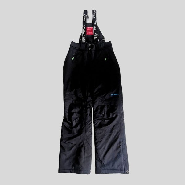O'neill black waterproof suspender ski pants suitable for snow and ski travel