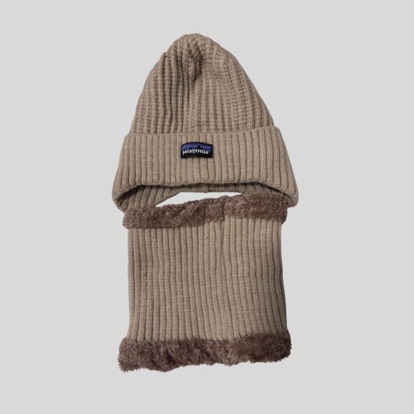 Patagonia brown ear covered beanie and neck gaiter suitable Japan, korea, china, winter trip/ski travel