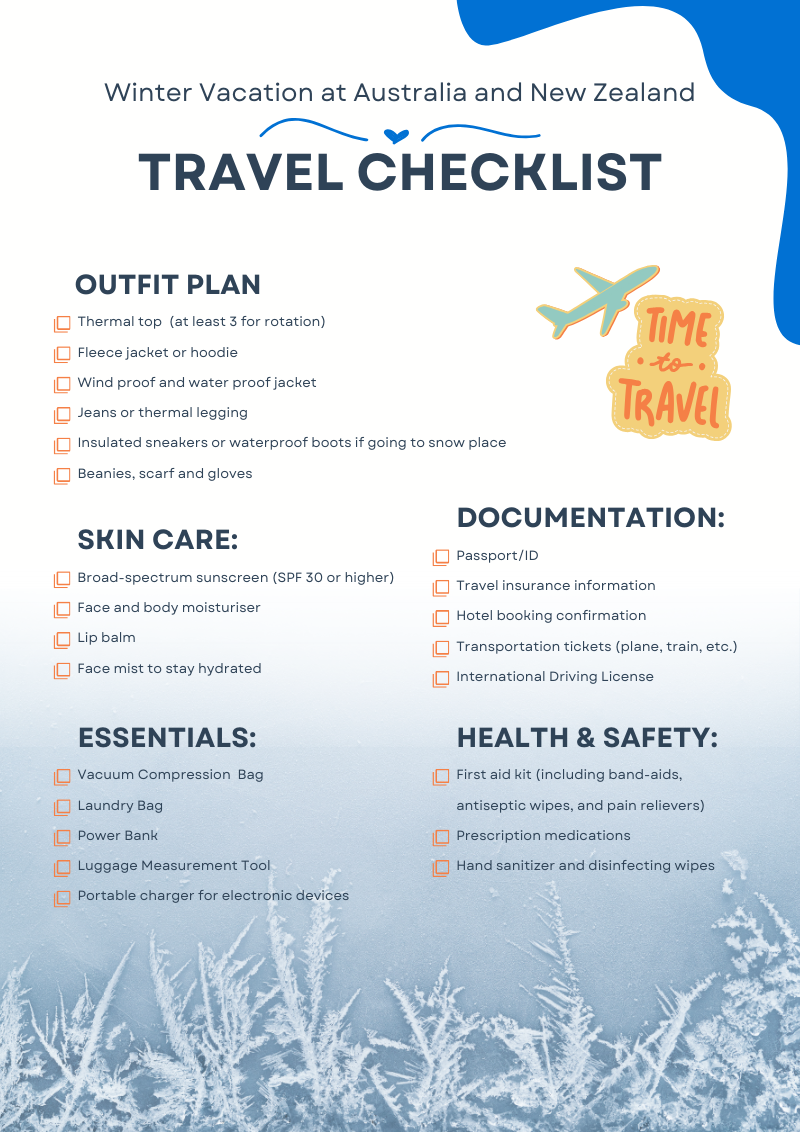packing list for winter trip to Australia and New Zealand