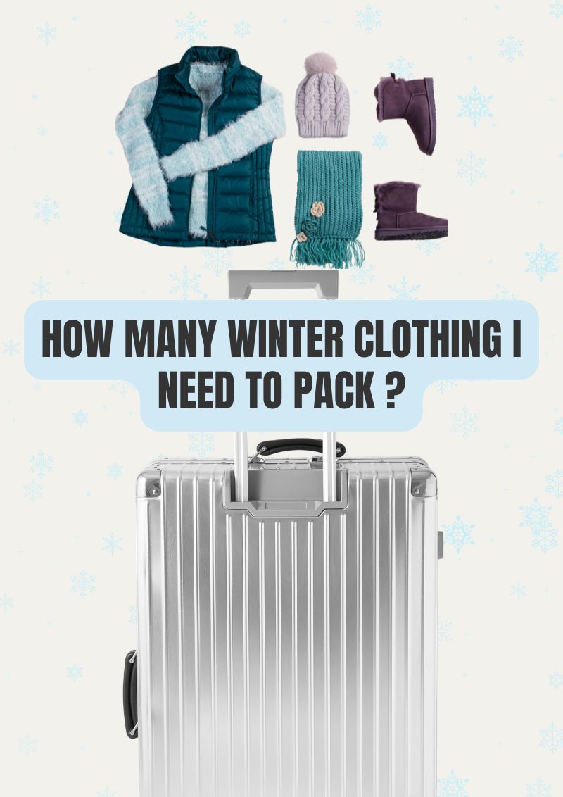 Winter clothing and luggage with the title “How Many Winter Clothes Do I Need to Pack?”